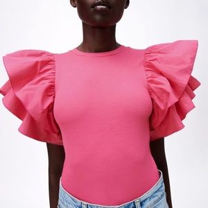 Zara Pink Ruffle Sleeve Bodysuit